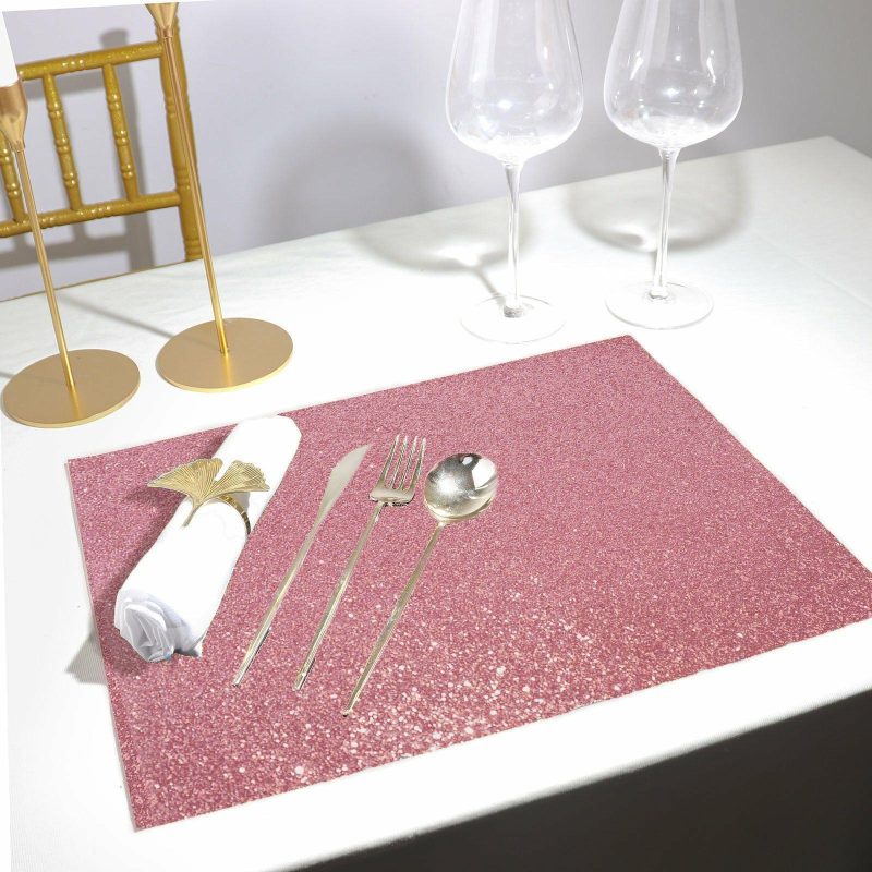 6 Pack Pink Sparkle Placemats, Non Slip Decorative Rectangle Glitter Table Mat  |   Reusable Placemats Charger Plates Pink