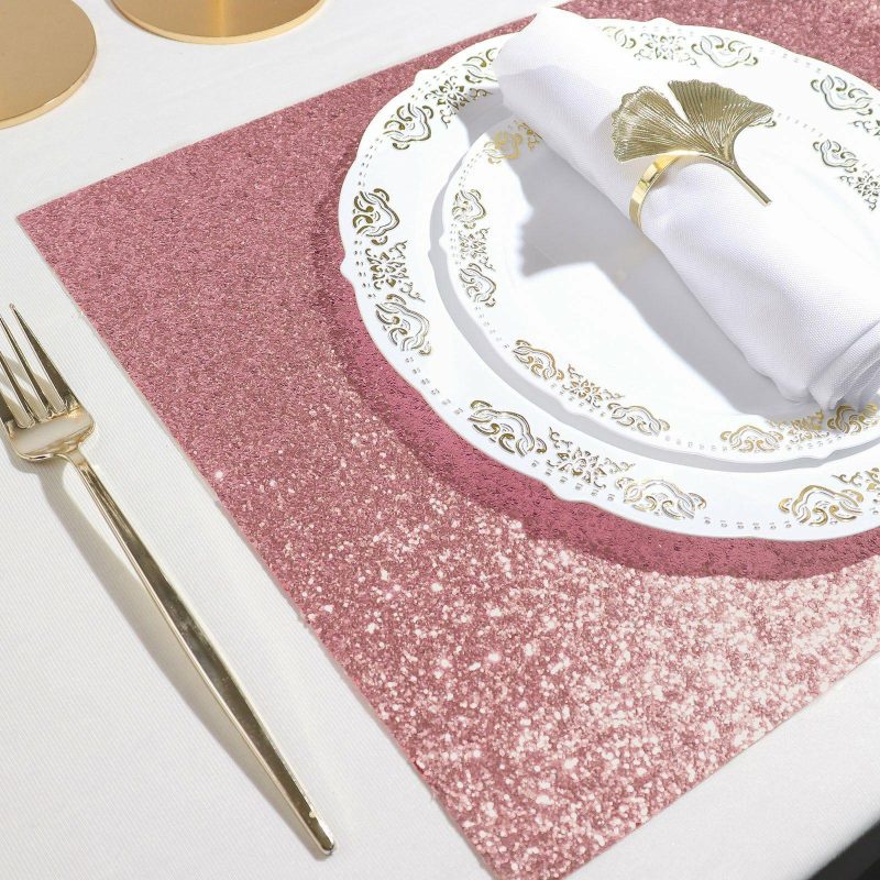 6 Pack Pink Sparkle Placemats, Non Slip Decorative Rectangle Glitter Table Mat  |   Reusable Placemats Charger Plates Pink