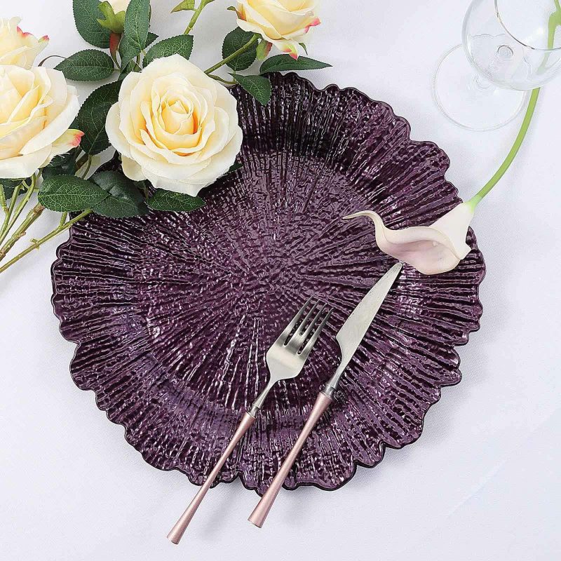 6 Pack Purple Round Reef Acrylic Plastic Charger Plates, Dinner Charger Plates 13″  |   Acrylic Charger Plates Acrylic Charger Plates Acrylic Charger Plates