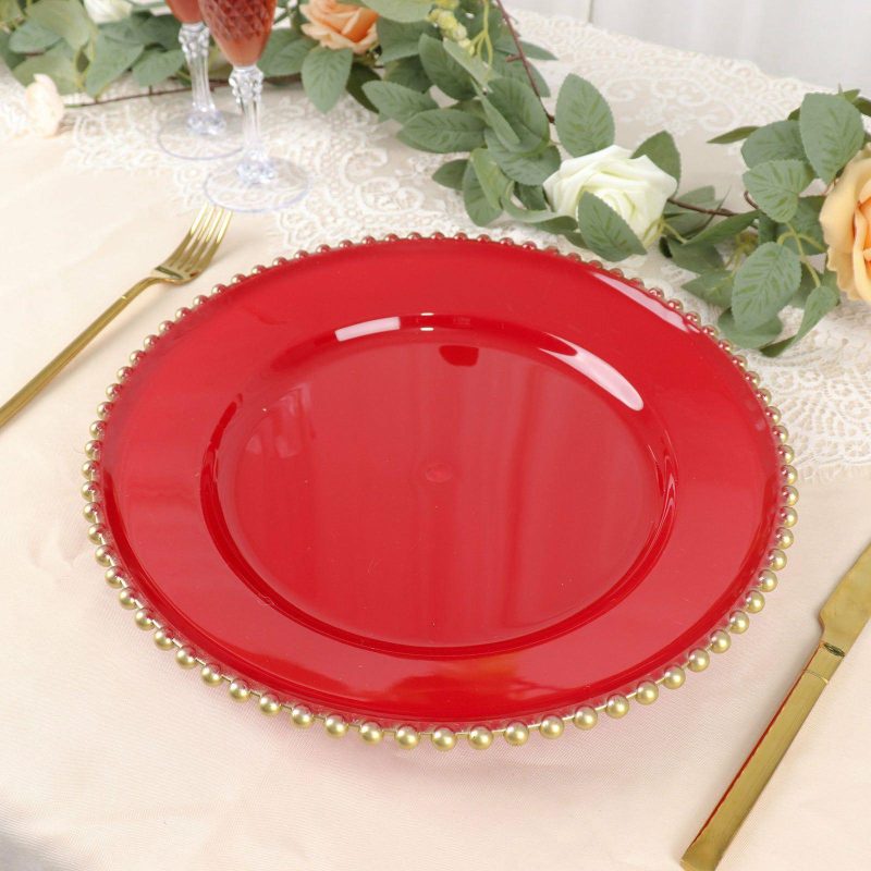 6 Pack Red Gold Acrylic Plastic Beaded Rim Charger Plates – 13″  |   Acrylic Charger Plates Acrylic Charger Plates Acrylic Charger Plates