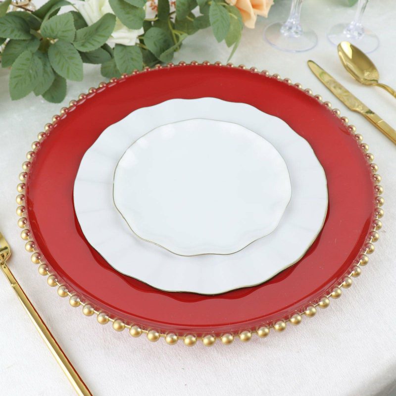 6 Pack Red Gold Acrylic Plastic Beaded Rim Charger Plates – 13″  |   Acrylic Charger Plates Acrylic Charger Plates Acrylic Charger Plates