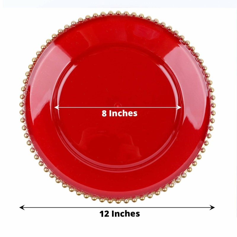 6 Pack Red Gold Acrylic Plastic Beaded Rim Charger Plates – 13″  |   Acrylic Charger Plates Acrylic Charger Plates Acrylic Charger Plates