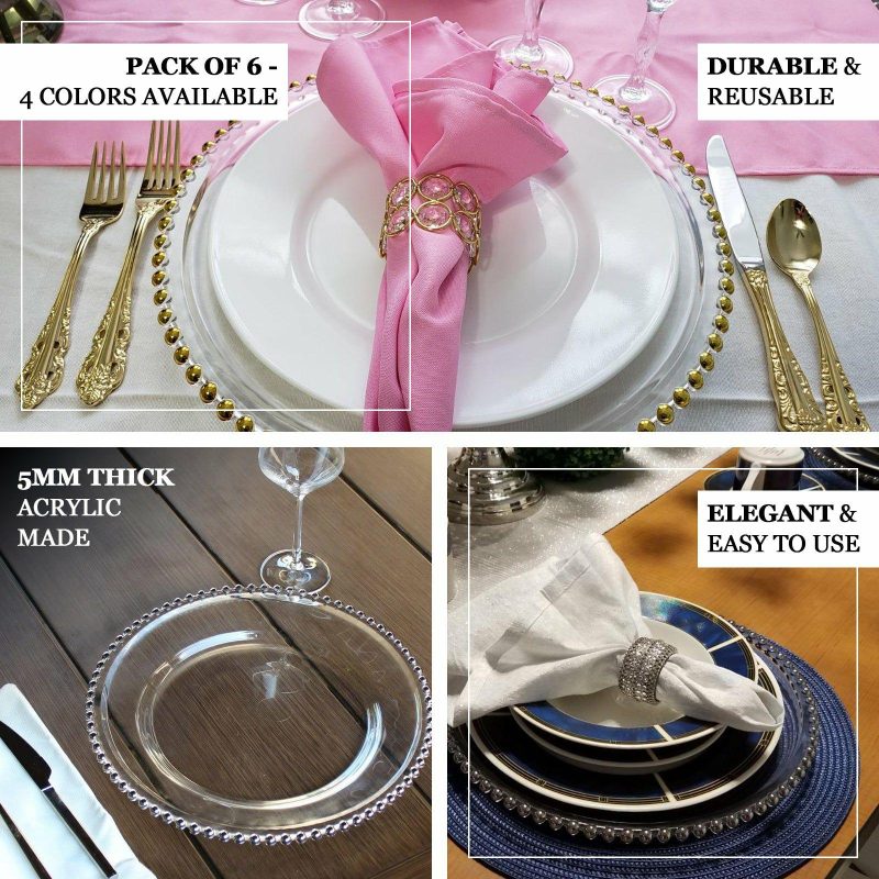 6 Pack Rose Gold Acrylic Plastic Beaded Rim Charger Plates – 13″  |   Acrylic Charger Plates Acrylic Charger Plates Acrylic Charger Plates