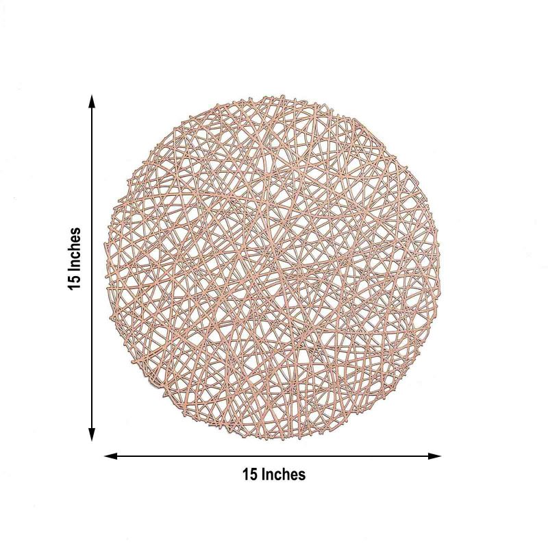 6 Pack Rose Gold Decorative Woven Vinyl Placemats, Non-Slip Round Table Mats 15″  |   Reusable Placemats Charger Plates Reusable Placemats