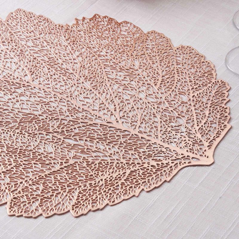 6 Pack Rose Gold Metallic Fall Leaf Vinyl Placemats, Non-Slip Dining Table Mats 18″  |   Reusable Placemats Charger Plates Reusable Placemats