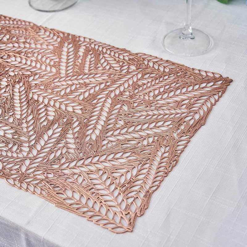 6 Pack Rose Gold Metallic Non-Slip Placemats, Wheat Design Rectangle Vinyl Table Mats 12″x18″  |   Reusable Placemats Charger Plates Reusable Placemats