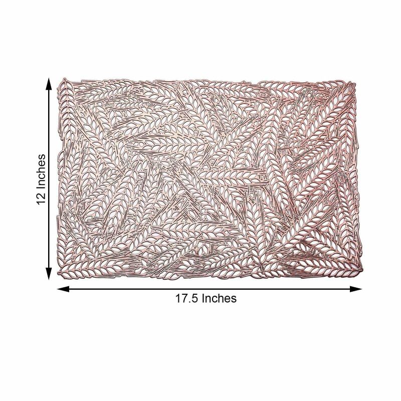 6 Pack Rose Gold Metallic Non-Slip Placemats, Wheat Design Rectangle Vinyl Table Mats 12″x18″  |   Reusable Placemats Charger Plates Reusable Placemats