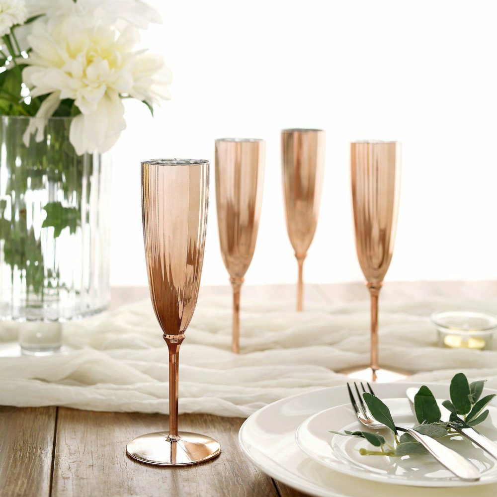 6 Pack Rose Gold Plastic Champagne Flutes Disposable Glasses For Champagne 5oz  |   Champagne Glasses & Flutes Champagne Glasses & Flutes Champagne Glasses & Flutes