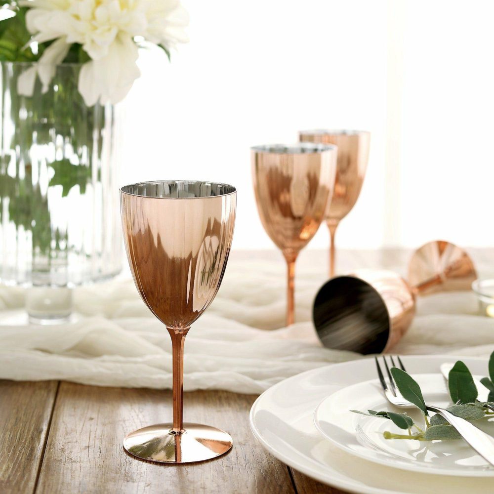 6 Pack Rose Gold Plastic Wine Glasses, Disposable Goblets 8oz  |   Champagne Glasses & Flutes Champagne Glasses & Flutes Champagne Glasses & Flutes