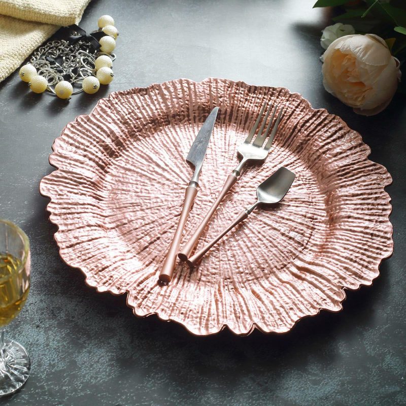 6 Pack Rose Gold Round Reef Acrylic Plastic Charger Plates, Dinner Charger Plates 13″  |   Acrylic Charger Plates Acrylic Charger Plates Acrylic Charger Plates