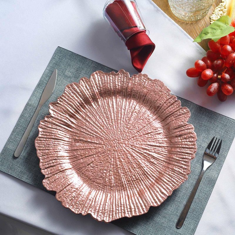 6 Pack Rose Gold Round Reef Acrylic Plastic Charger Plates, Dinner Charger Plates 13″  |   Acrylic Charger Plates Acrylic Charger Plates Acrylic Charger Plates