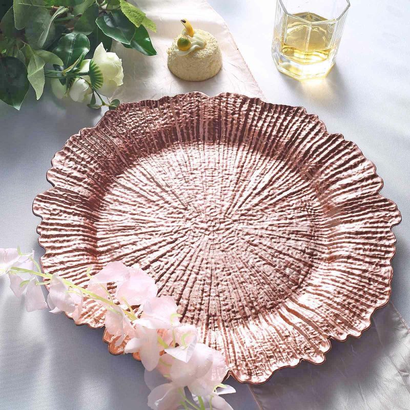 6 Pack Rose Gold Round Reef Acrylic Plastic Charger Plates, Dinner Charger Plates 13″  |   Acrylic Charger Plates Acrylic Charger Plates Acrylic Charger Plates