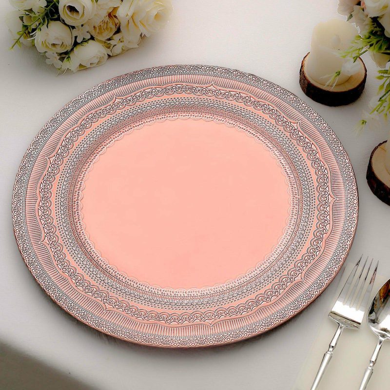 6 Pack Rose Gold Rustic Lace Embossed Acrylic Plastic Charger Plates 13″  |   Acrylic Charger Plates Acrylic Charger Plates Acrylic Charger Plates