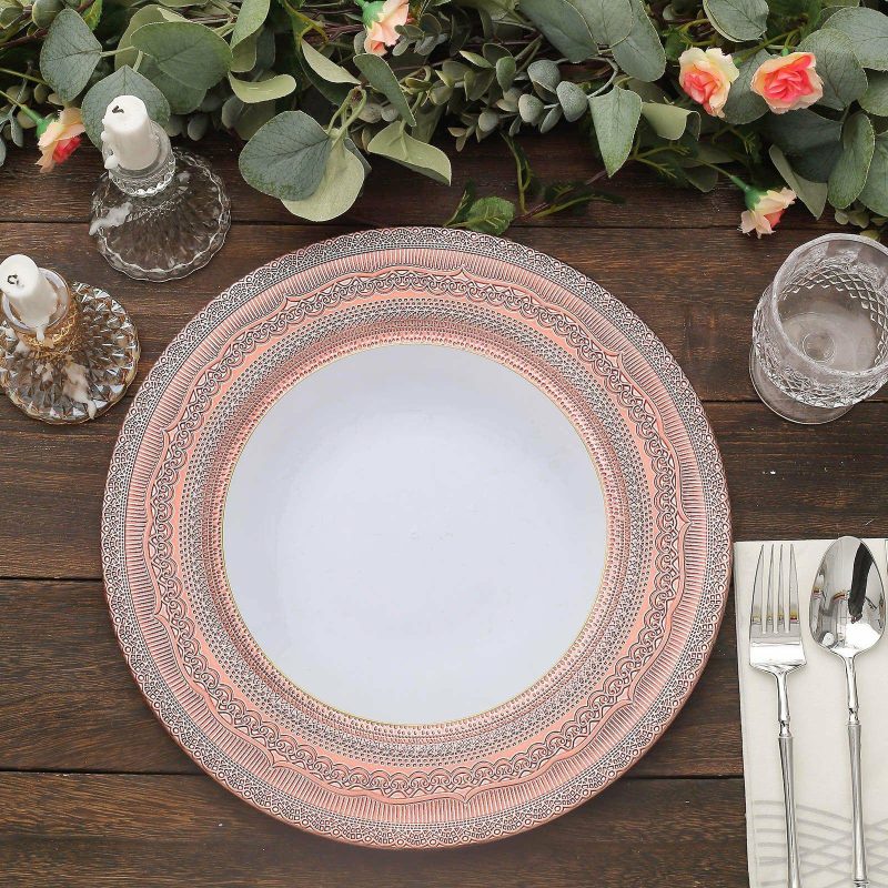 6 Pack Rose Gold Rustic Lace Embossed Acrylic Plastic Charger Plates 13″  |   Acrylic Charger Plates Acrylic Charger Plates Acrylic Charger Plates