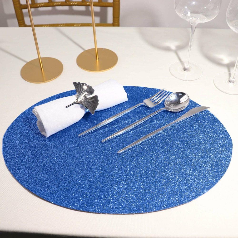 6 Pack Royal Blue Oval Sparkle Placemats, Non Slip Glitter Decorative Table Mats  |   Reusable Placemats Charger Plates Reusable Placemats