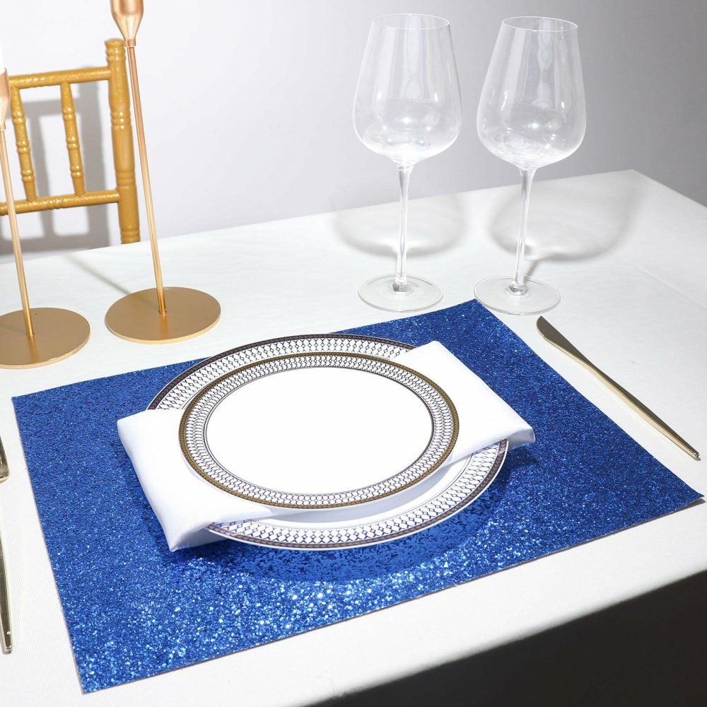 6 Pack Royal Blue Sparkle Placemats, Non Slip Decorative Rectangle Glitter Table Mat  |   Reusable Placemats Charger Plates Reusable Placemats