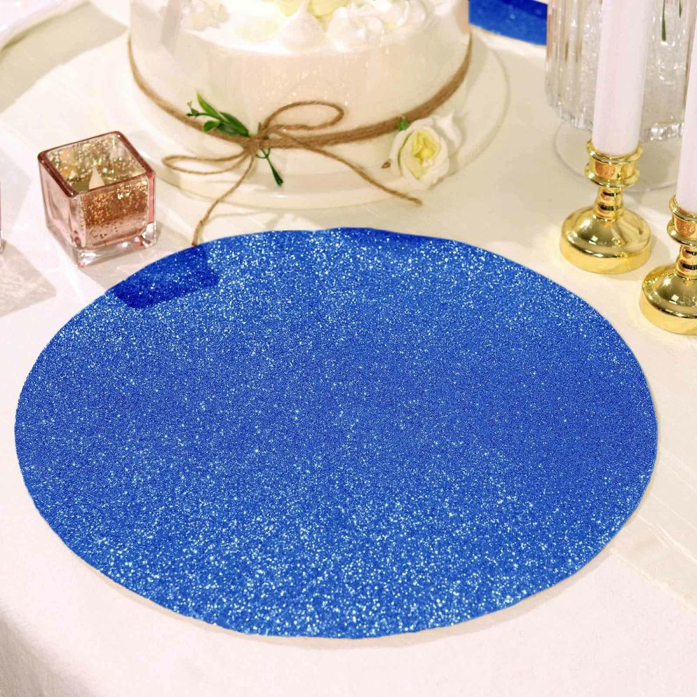 6 Pack Royal Blue Sparkle Placemats, Non Slip Decorative Round Glitter Table Mat  |   Reusable Placemats Charger Plates Reusable Placemats