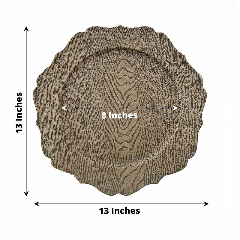 6 Pack Rustic Natural Embossed Wood Grain Acrylic Charger Plates with Scalloped Rim 13″  |   Acrylic Charger Plates Acrylic Charger Plates Acrylic Charger Plates