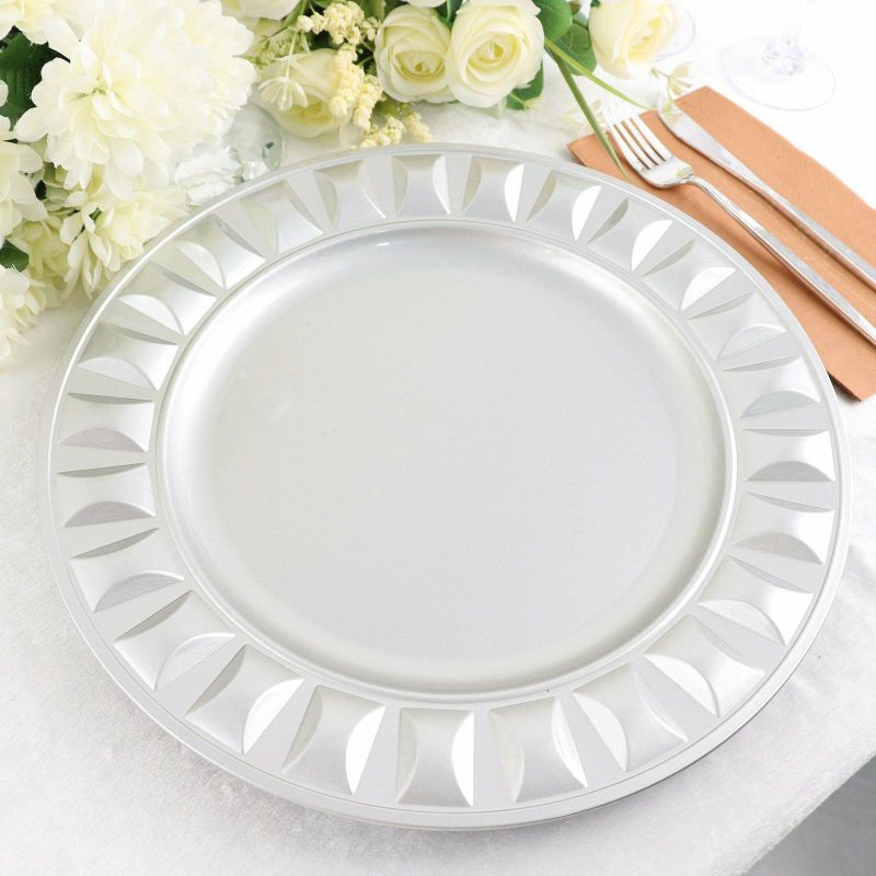 6 Pack Silver Round Bejeweled Rim Plastic Dinner Serving Trays, Disposable Charger Plates 13″  |   Acrylic Charger Plates Acrylic Charger Plates Acrylic Charger Plates