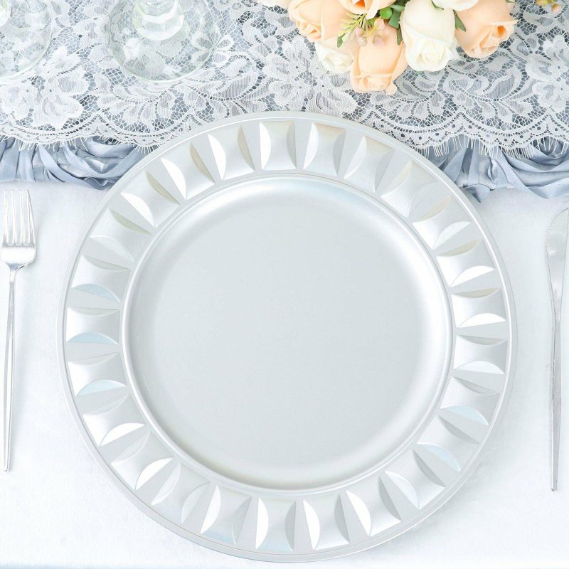 6 Pack Silver Round Bejeweled Rim Plastic Dinner Serving Trays, Disposable Charger Plates 13″  |   Acrylic Charger Plates Acrylic Charger Plates Acrylic Charger Plates