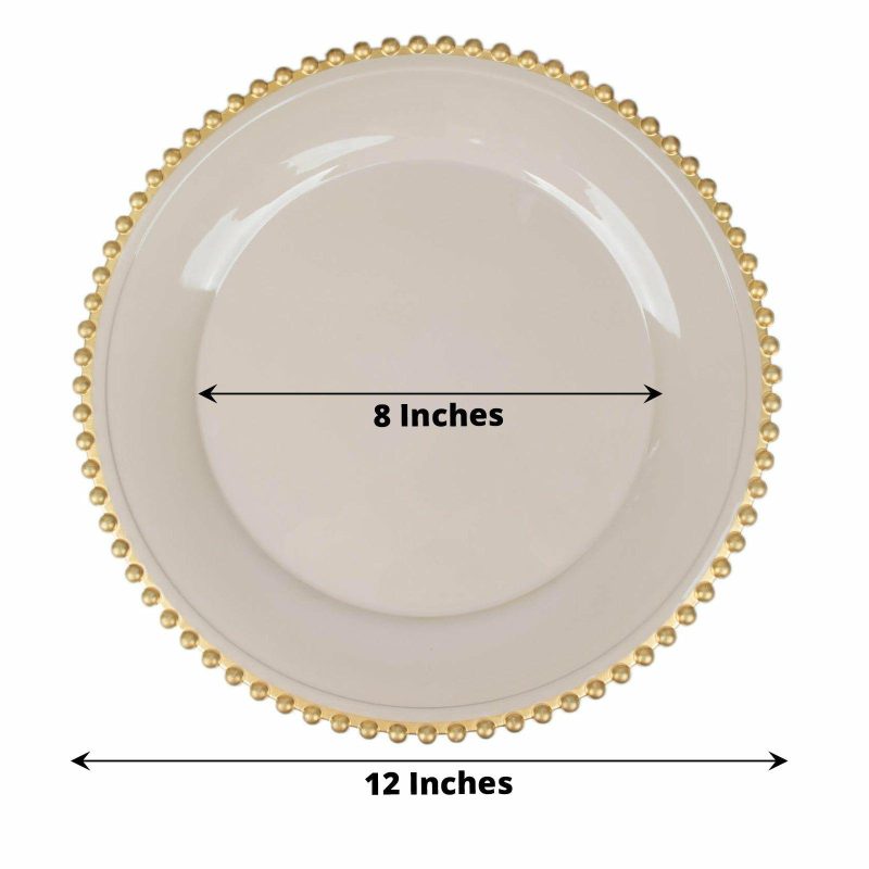 6 Pack Taupe Gold Acrylic Plastic Beaded Rim Charger Plates – 13″  |   Acrylic Charger Plates Acrylic Charger Plates Acrylic Charger Plates