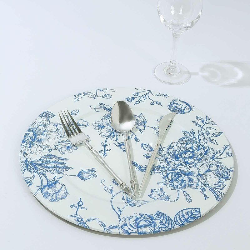 6 Pack White Blue Floral Acrylic Charger Plates in French Toile Pattern, Round Dinner Charger Event Tabletop Decor – 13″  |   Acrylic Charger Plates Acrylic Charger Plates Acrylic Charger Plates