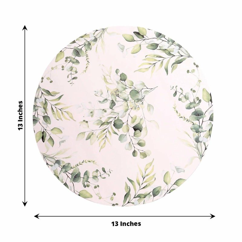 6 Pack White Green Cardboard Paper Placemats with Eucalyptus Leaves Print, 13″ Round Disposable Charger Plates – 700 GSM  |   Eco-Friendly & Paper Plates Disposable Plates Eco-Friendly & Paper Plates