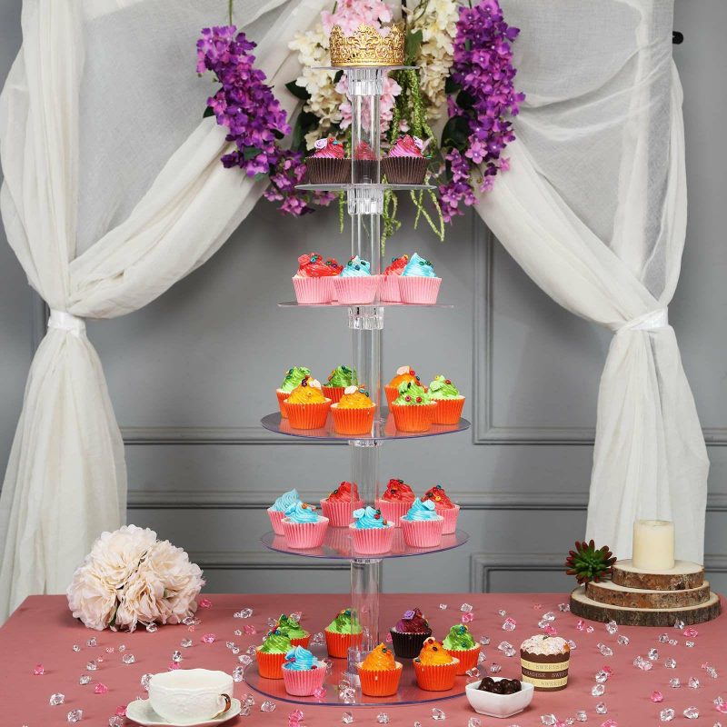 6-Tier Clear Acrylic Cupcake Tower Stand, Dessert Holder Display 33″  |   Servingwares Disposable Plates 6 Tier 16 Inches