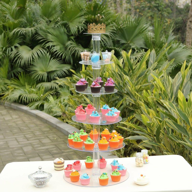 6-Tier Clear Acrylic Cupcake Tower Stand, Dessert Holder Display 33″  |   Servingwares Disposable Plates 6 Tier 16 Inches