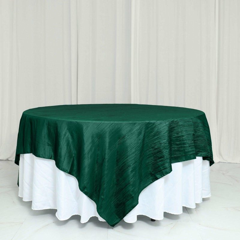 Accordion Crinkle Taffeta Table Overlay – Hunter Emerald Green 90″x90″  |   Satin & Taffeta Satin & Taffeta Hunter Emerald Green