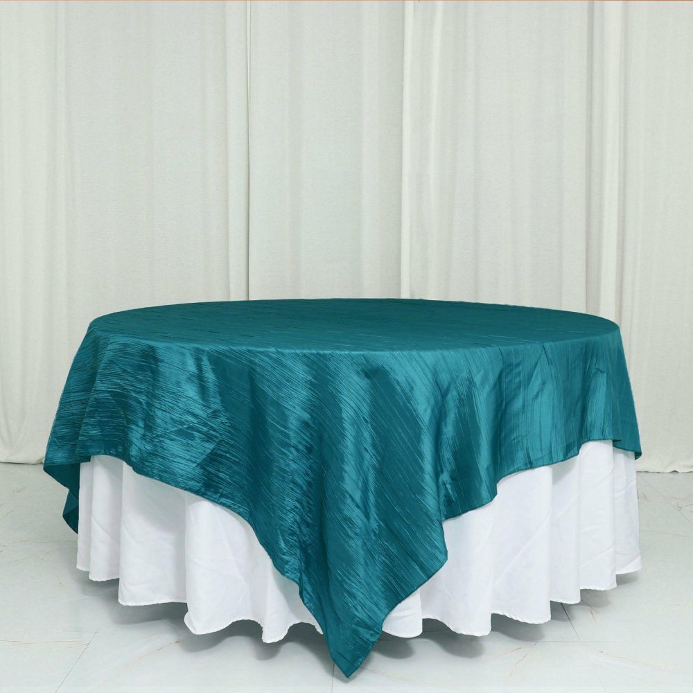 Accordion Crinkle Taffeta Table Overlay – Peacock Teal 90″x90″  |   Satin & Taffeta Satin & Taffeta Peacock Teal