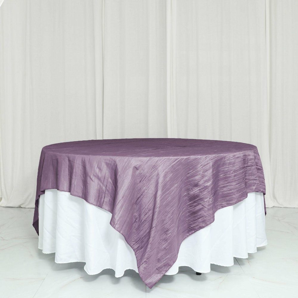 Accordion Crinkle Taffeta Table Overlay – Violet Amethyst 90″x90″  |   Satin & Taffeta Satin & Taffeta Satin & Taffeta