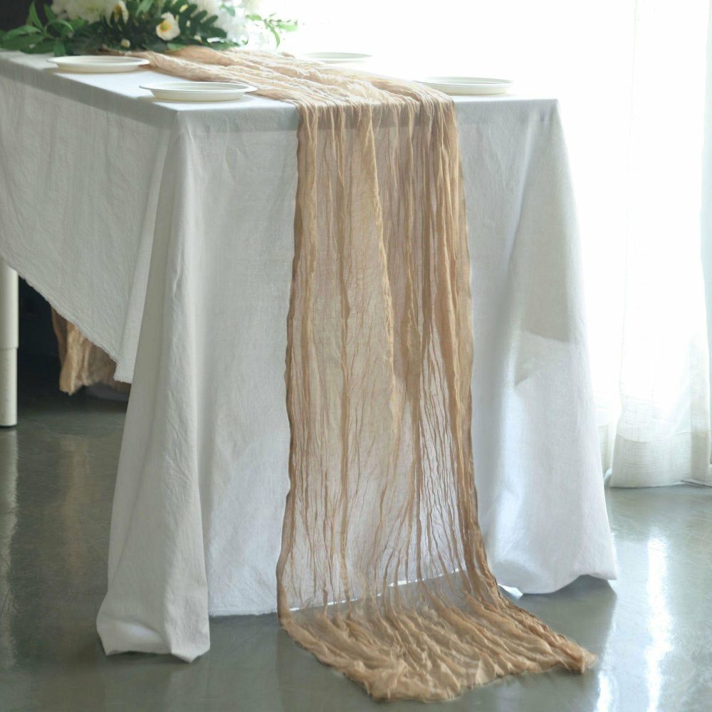 Beige Gauze Cheesecloth Boho Table Runner 10ft  |   Gauze Cheesecloth Gauze Cheesecloth Beige