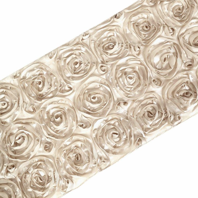 Beige Grandiose 3D Rosette Satin Table Runner 14″x108″  |   Satin & Taffeta Satin & Taffeta Beige