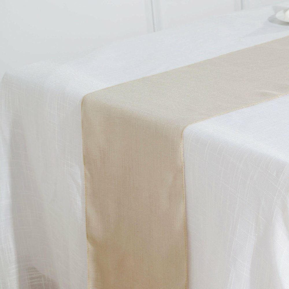 Beige Linen Table Runner, Slubby Textured Wrinkle Resistant Table Runner 12″x108″  |   Jute Burlap & Lace Jute Burlap & Lace Beige