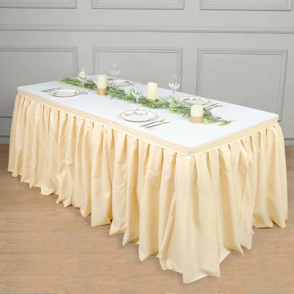 Beige Pleated Polyester Table Skirt, Banquet Folding Table Skirt 21ft  |   Polyester Polyester Beige