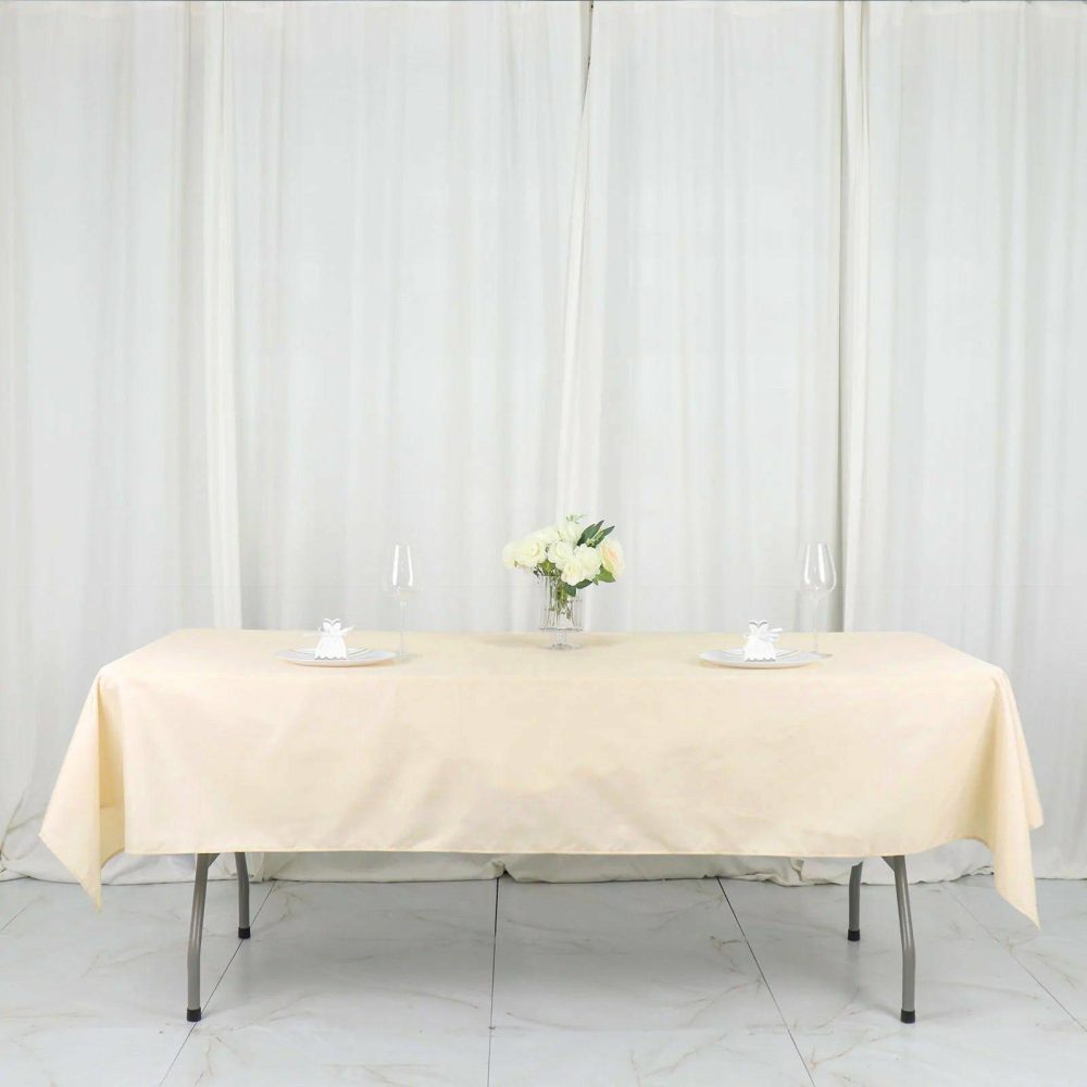 Beige Seamless Polyester Linen Rectangle Tablecloth 54″x96″  |   Polyester Polyester Beige