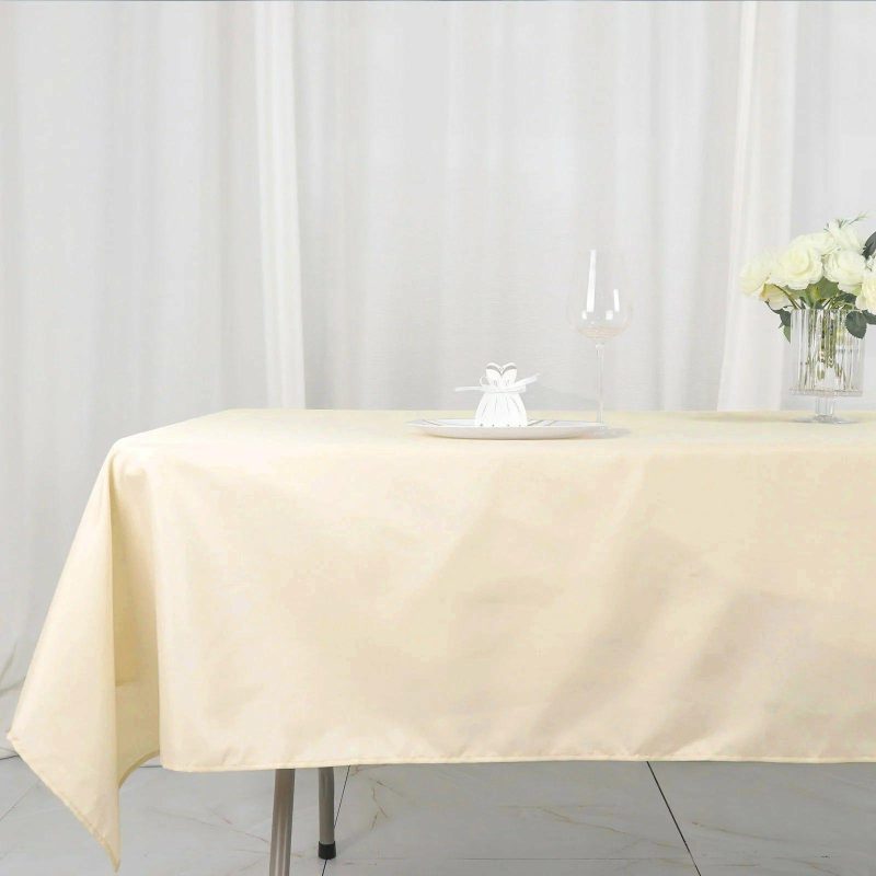 Beige Seamless Polyester Linen Rectangle Tablecloth 54″x96″  |   Polyester Polyester Beige