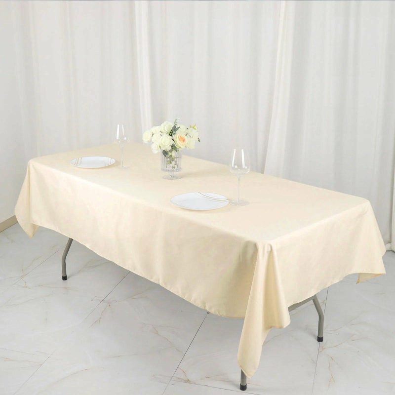 Beige Seamless Polyester Linen Rectangle Tablecloth 54″x96″  |   Polyester Polyester Beige