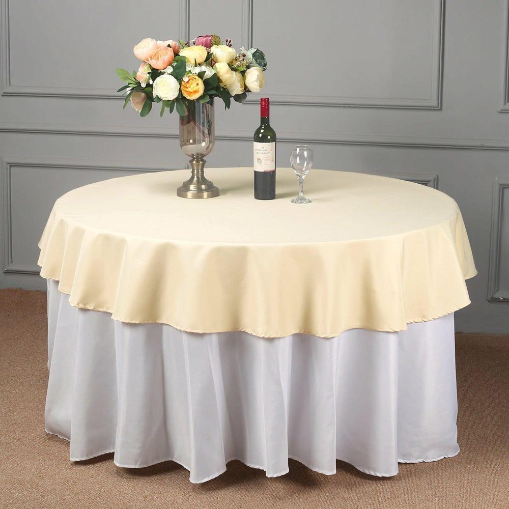 Beige Seamless Polyester Linen Tablecloth 70″ Round  |   Polyester Tablecloths Beige