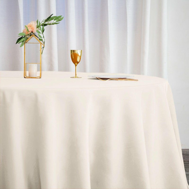 Beige Seamless Polyester Round Tablecloth 132″ for 6 Foot Table With Floor-Length Drop  |   Polyester Polyester Beige