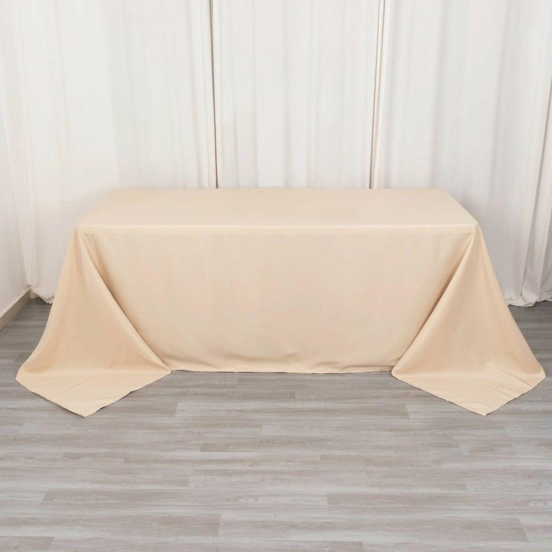 Beige Seamless Premium Polyester Rectangular Tablecloth 220GSM 90″x132″ for 6 Foot Table With Floor-Length Drop  |   Polyester Polyester Beige