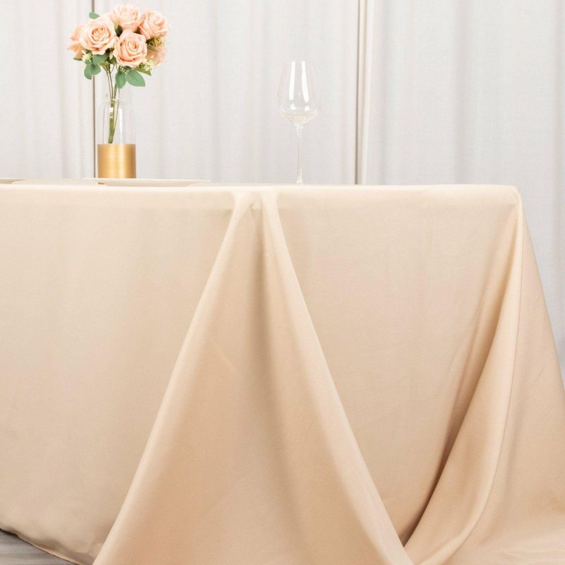 Beige Seamless Premium Polyester Rectangular Tablecloth 220GSM 90″x132″ for 6 Foot Table With Floor-Length Drop  |   Polyester Polyester Beige