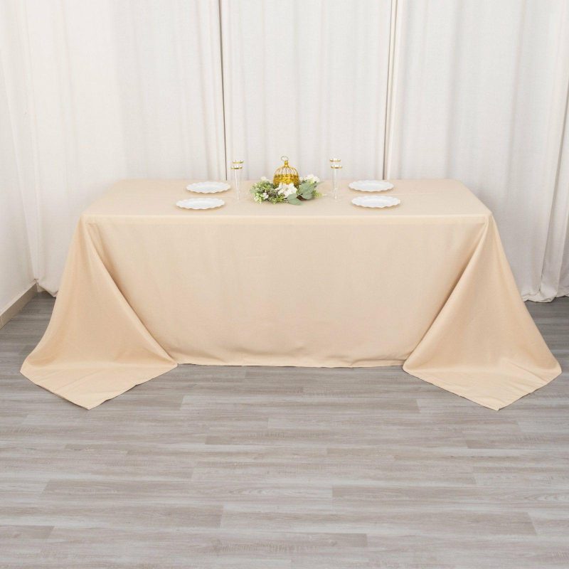 Beige Seamless Premium Polyester Rectangular Tablecloth 220GSM 90″x132″ for 6 Foot Table With Floor-Length Drop  |   Polyester Polyester Beige