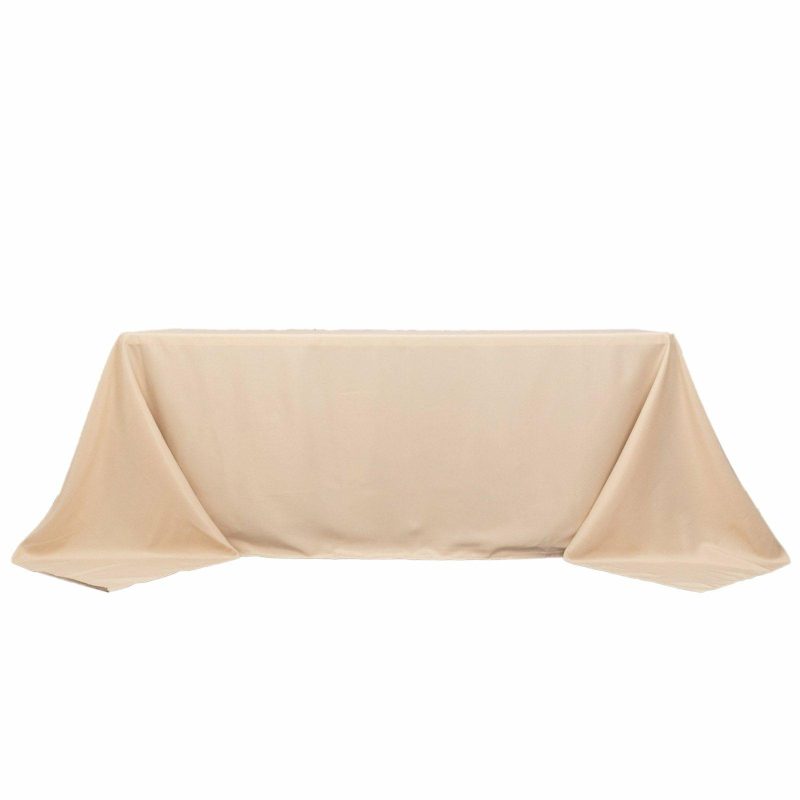 Beige Seamless Premium Polyester Rectangular Tablecloth 220GSM 90″x132″ for 6 Foot Table With Floor-Length Drop  |   Polyester Polyester Beige