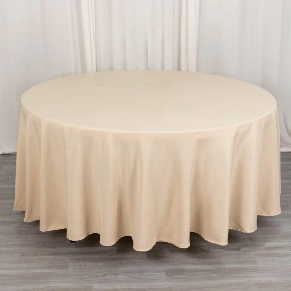 Beige Seamless Premium Polyester Round Tablecloth 220GSM 108″  |   Polyester Polyester Beige