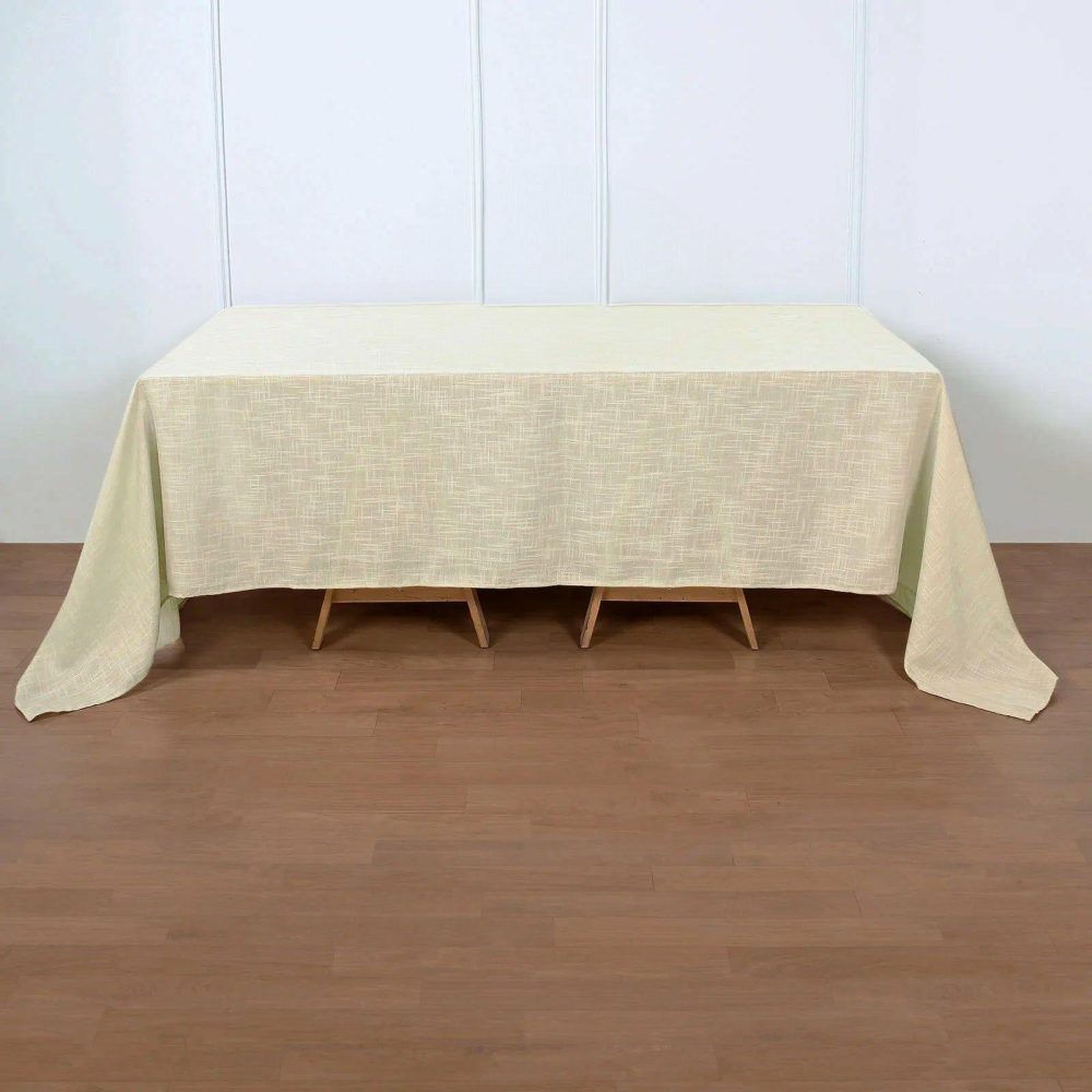 Beige Seamless Rectangular Tablecloth, Linen Table Cloth With Slubby Textured, Wrinkle Resistant 90″x132″ for 6 Foot Table With Floor-Length Drop  |   Jute Burlap & Lace Jute Burlap & Lace Beige