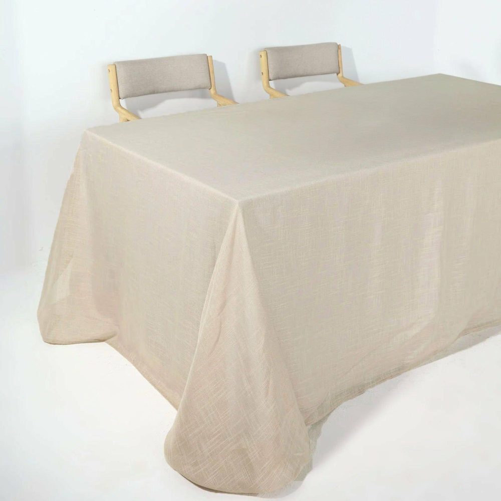 Beige Seamless Rectangular Tablecloth, Linen Table Cloth With Slubby Textured, Wrinkle Resistant 90″x156″ for 8 Foot Table With Floor-Length Drop  |   Jute Burlap & Lace Jute Burlap & Lace Beige