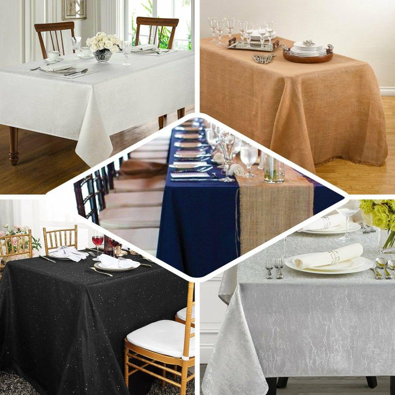 Beige Seamless Rectangular Tablecloth, Linen Table Cloth With Slubby Textured, Wrinkle Resistant 90″x156″ for 8 Foot Table With Floor-Length Drop  |   Jute Burlap & Lace Jute Burlap & Lace Beige