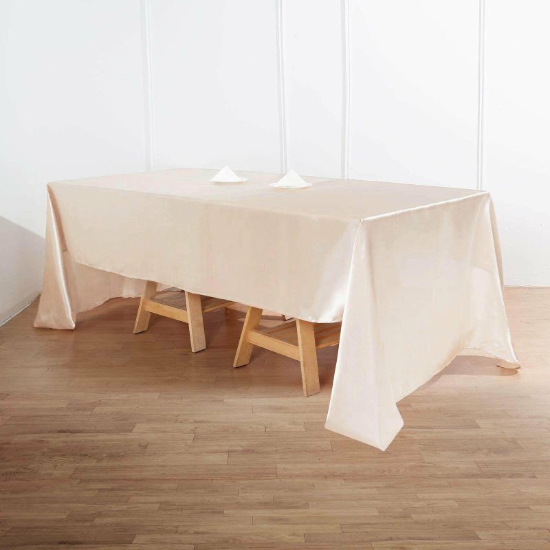 Beige Seamless Satin Rectangular Tablecloth 60″x126″  |   Satin Satin Beige